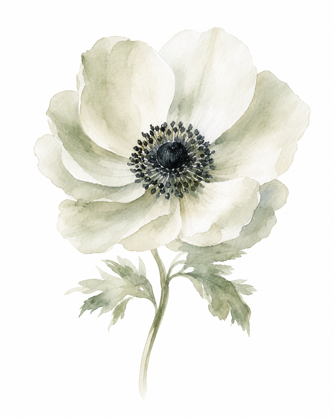 Single Anemone Flower Watercolor