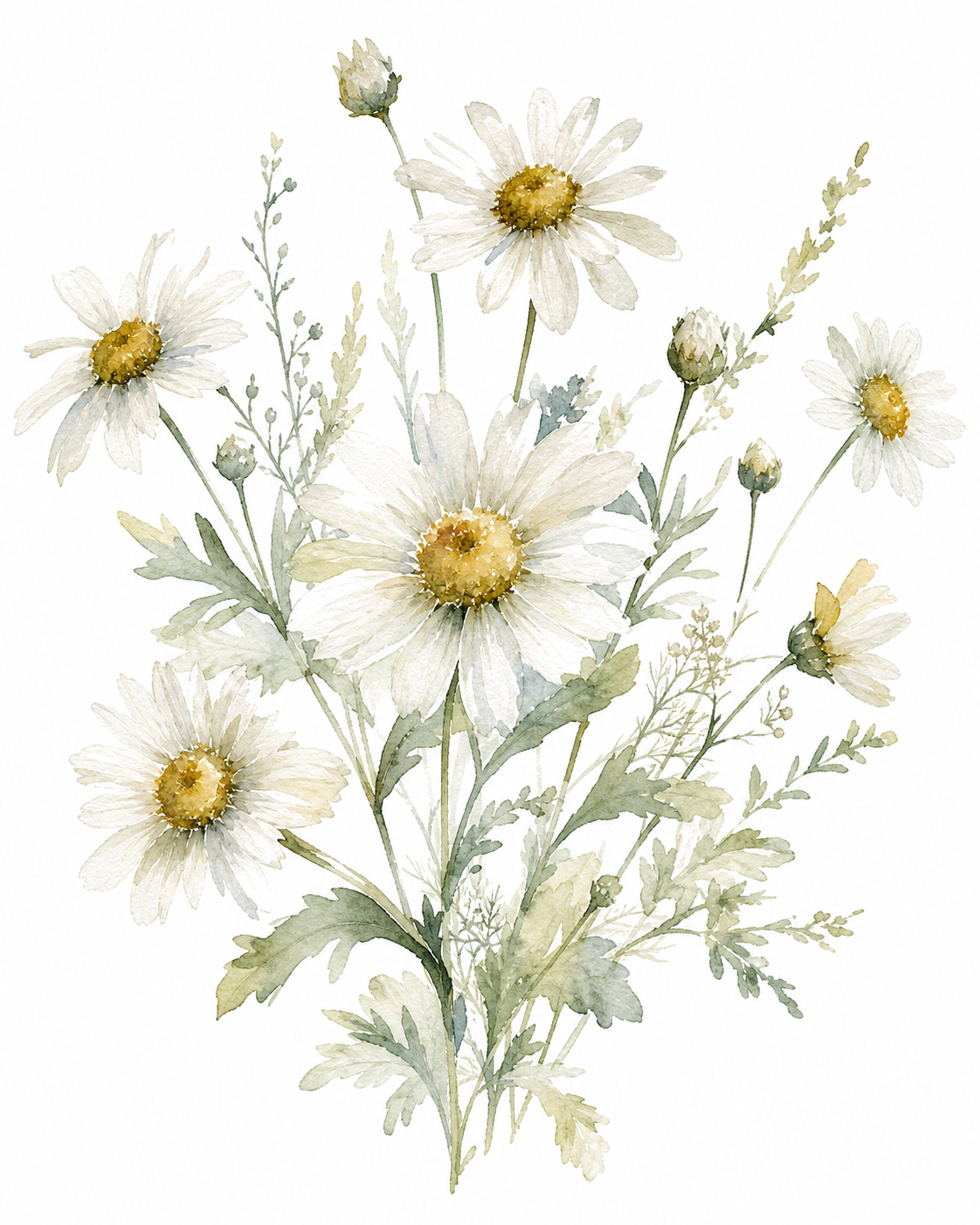 White Daisies Watercolor